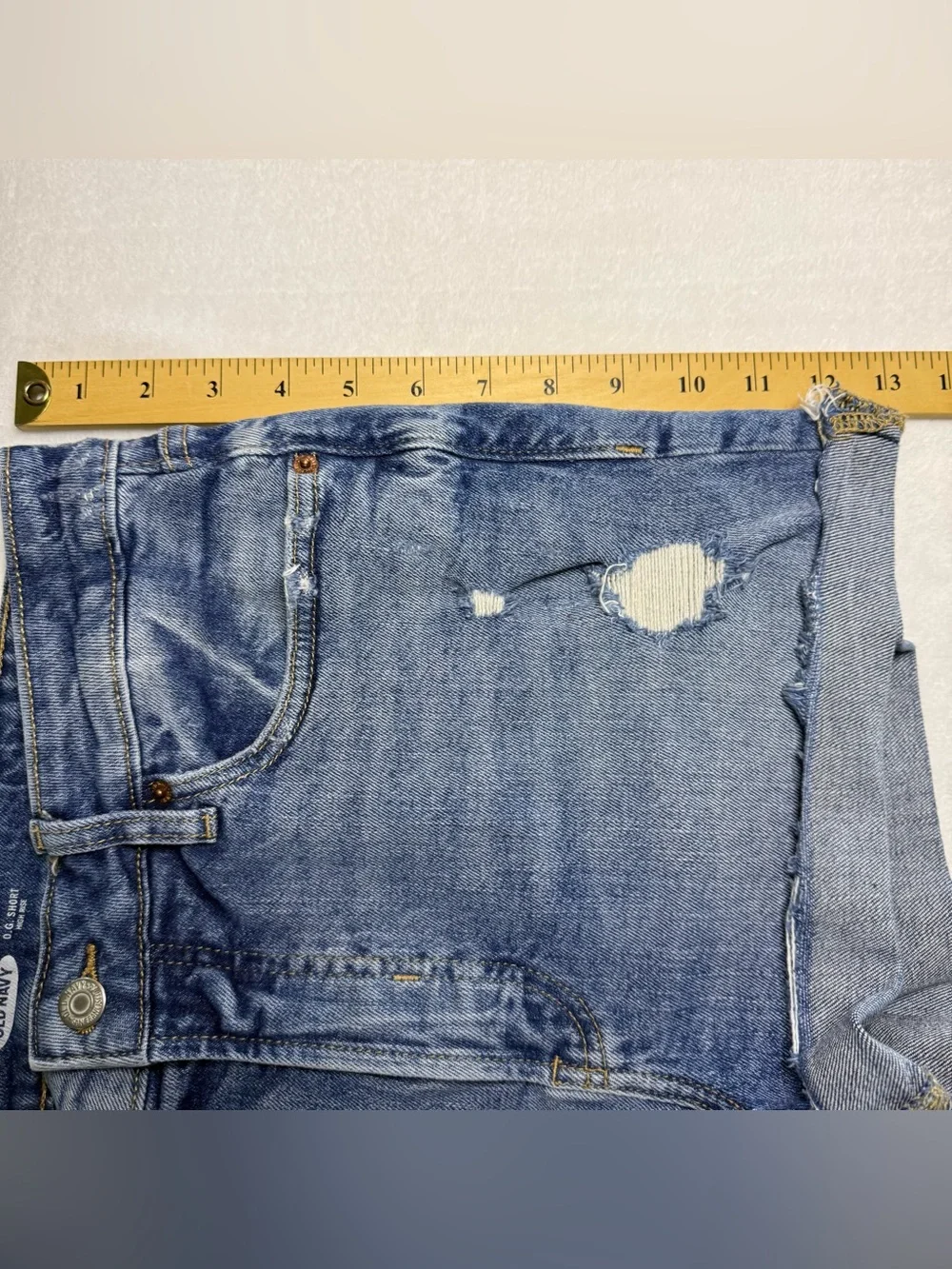 Old Navy Medium Blue Distressed Rolled-Hem Jean Shorts